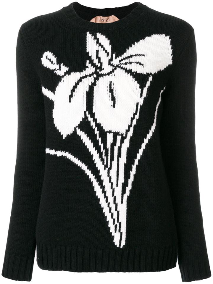 No21 Floral-intarsia Sweater - Black