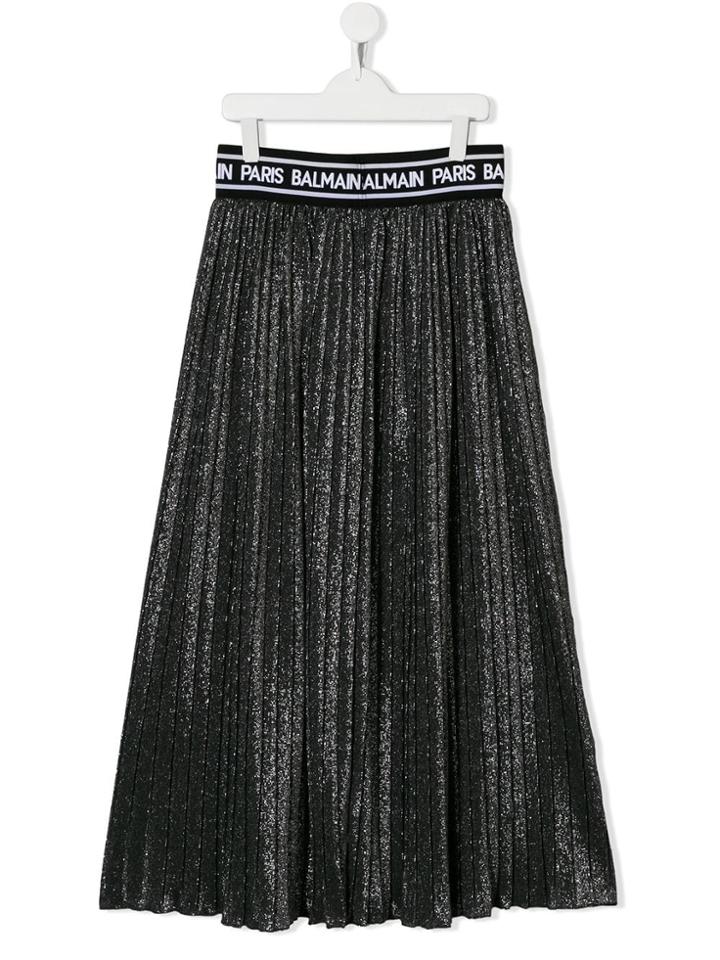 Balmain Kids Pleated Lurex Maxi Skirt - Silver