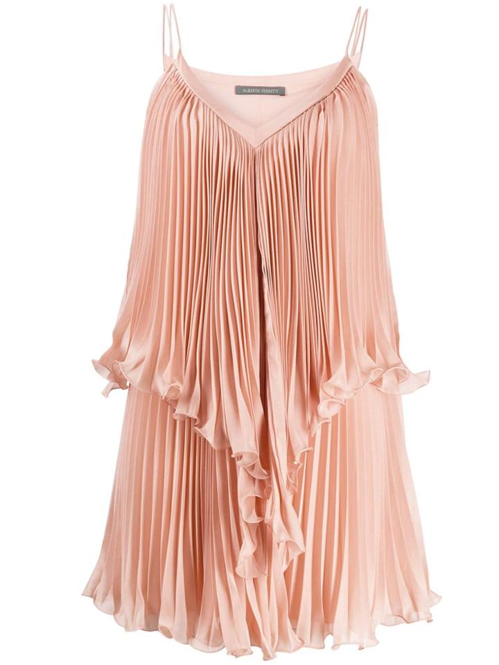 Alberta Ferretti Pleated Ruffle Slip Dress - Orange
