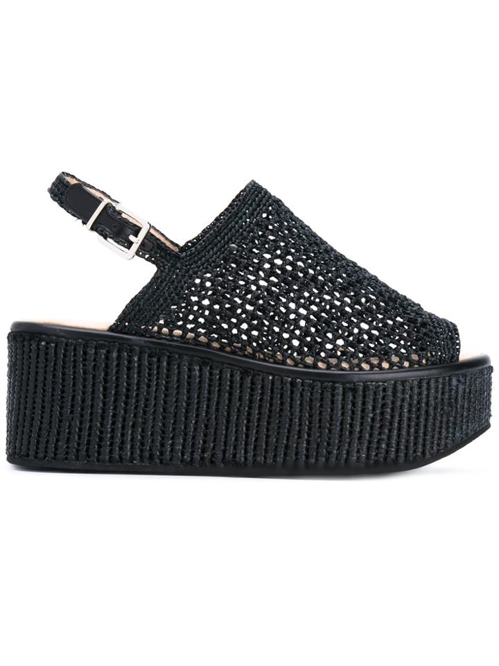 Robert Clergerie Crochet Mesh Sandals - Black