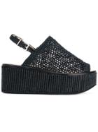 Robert Clergerie Crochet Mesh Sandals - Black