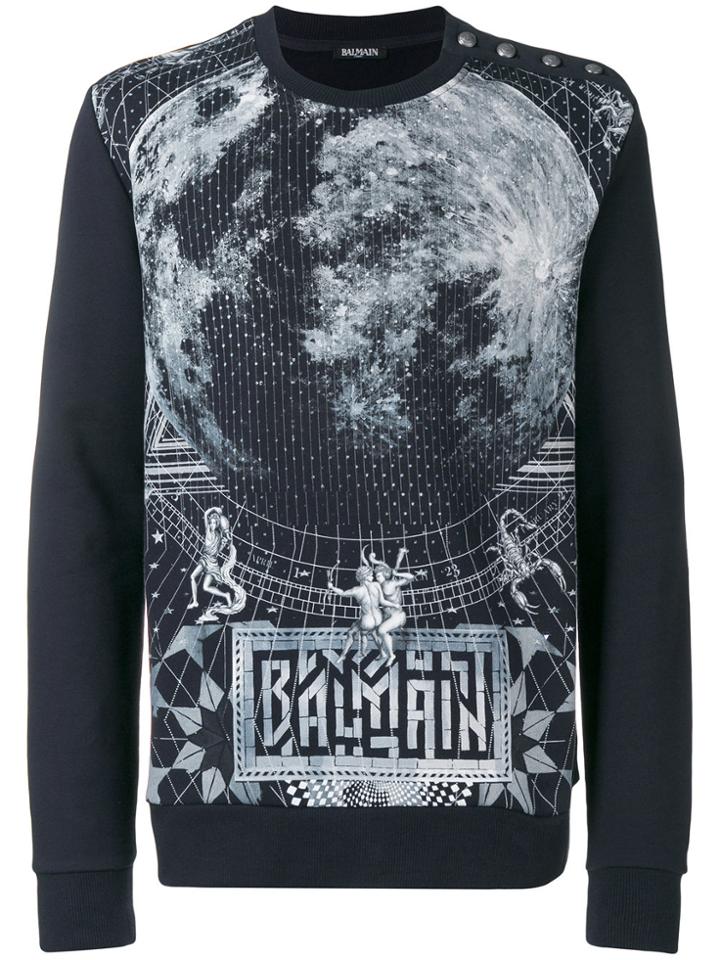 Balmain Graphic Print Sweater - Blue
