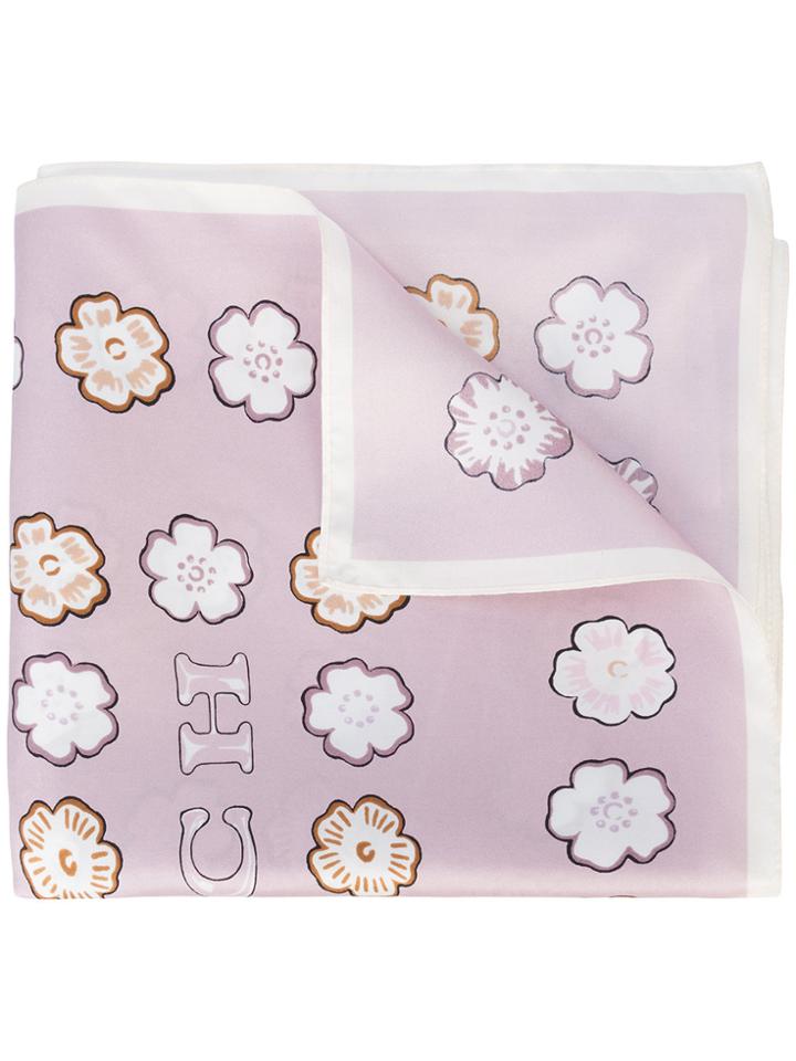 Coach Tea Rose Print Scarf - Pink & Purple