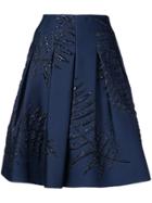 Oscar De La Renta Fern Embellished Pleated Skirt - Blue