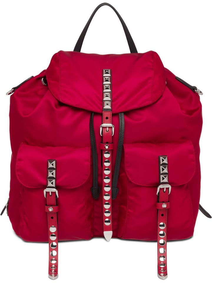 Prada Studded Detail Backpack - Red