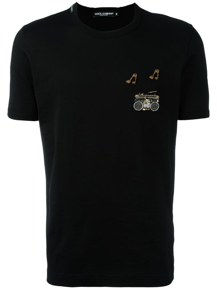 Dolce & Gabbana Beaded Boombox Detail T-shirt, Men's, Size: 48, Black, Cotton