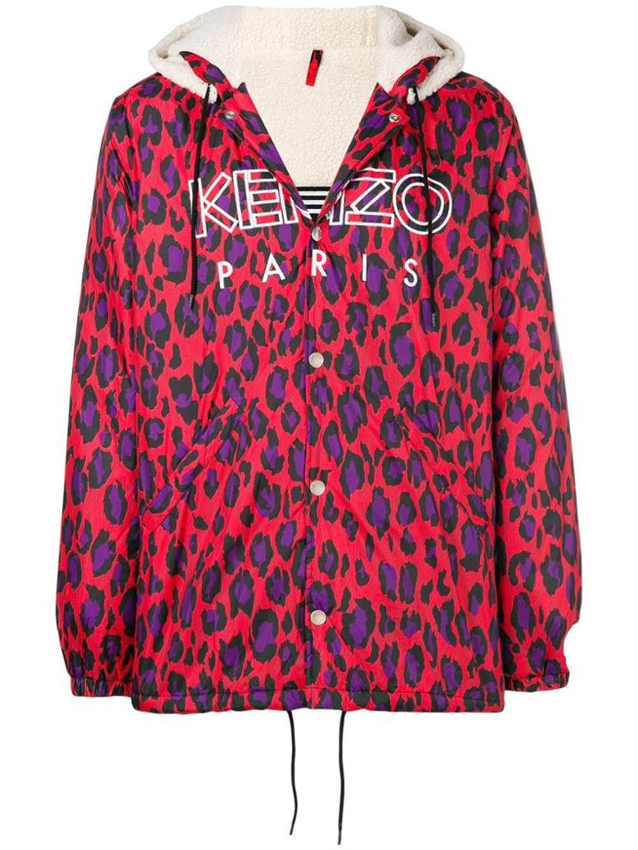 Kenzo Leopard Print Parka - Red