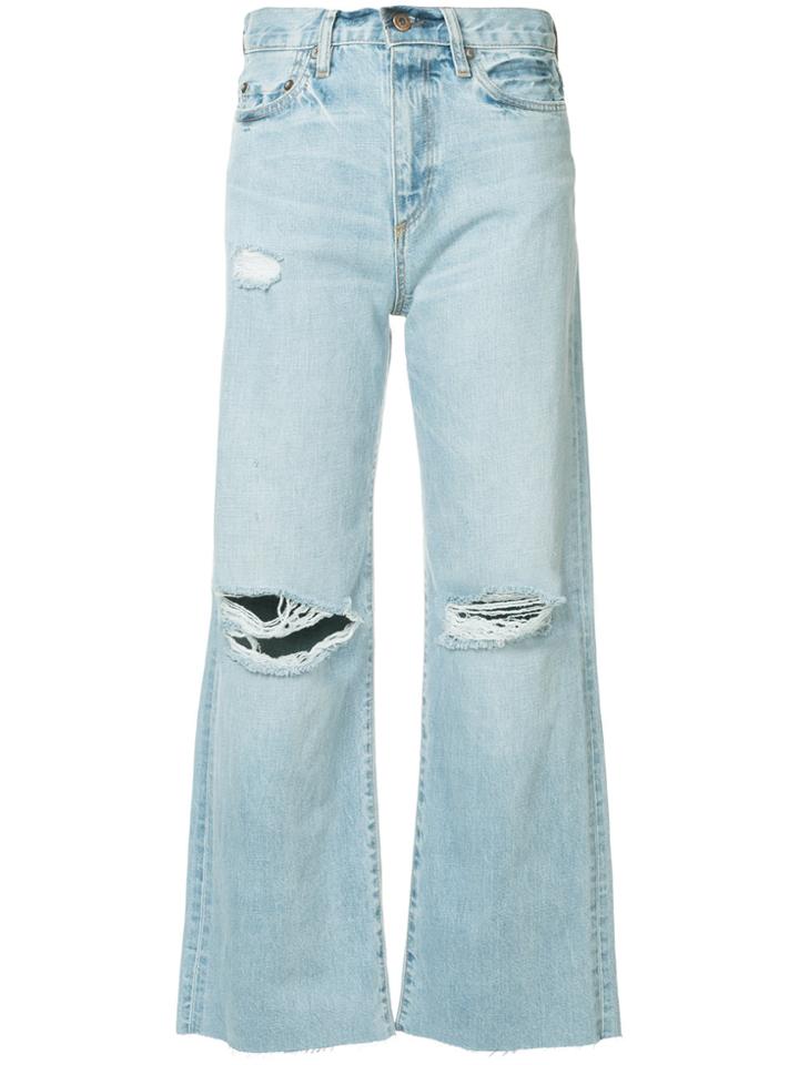 Simon Miller Crop Flared Distressed Jeanas - Blue