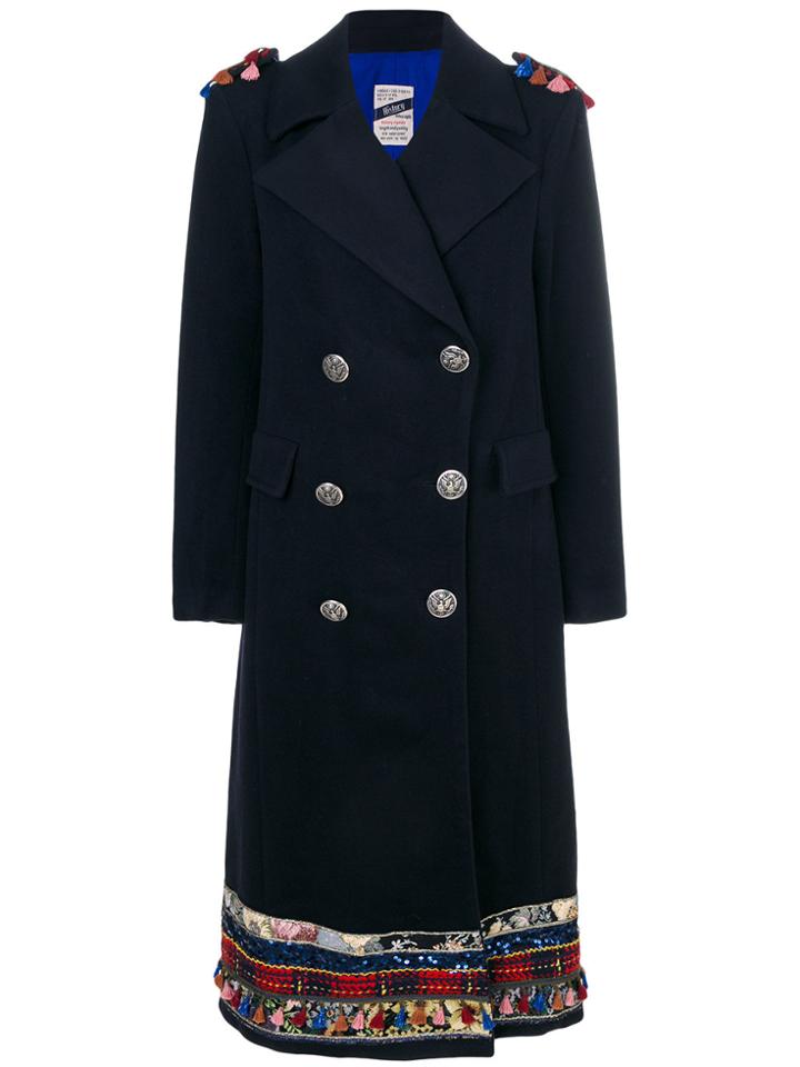 History Repeats Tassel Trim Double Breasted Coat - Blue