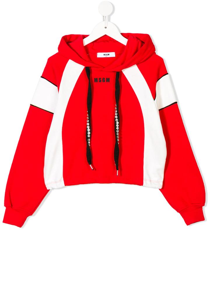 Msgm Kids Teen Panelled Logo Hoodie - Red