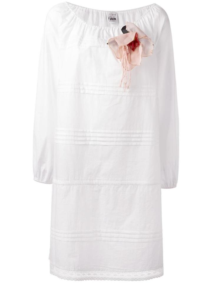 Twin-set Flower Brooche Dress, Women's, Size: Medium, White, Cotton