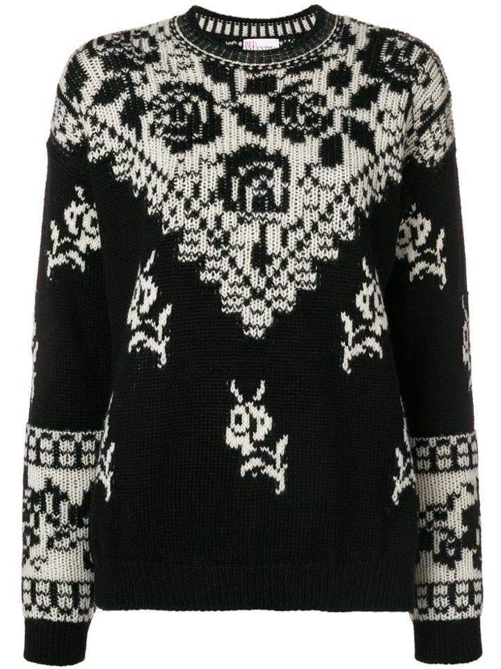 Red Valentino Rose Chevron Sweater - Black