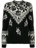 Red Valentino Rose Chevron Sweater - Black
