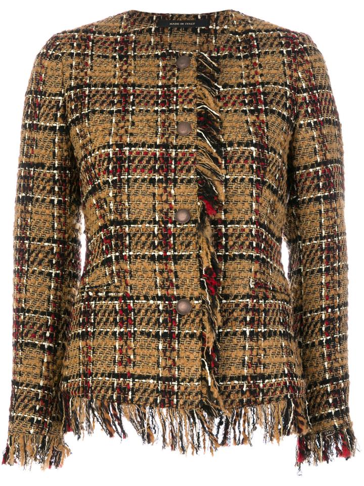 Tagliatore Embroidered Fringed Blazer - Brown