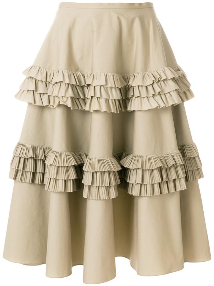 Rochas Ruffled Flared A-line Skirt - Nude & Neutrals