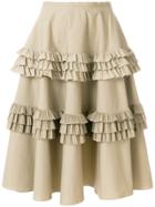 Rochas Ruffled Flared A-line Skirt - Nude & Neutrals