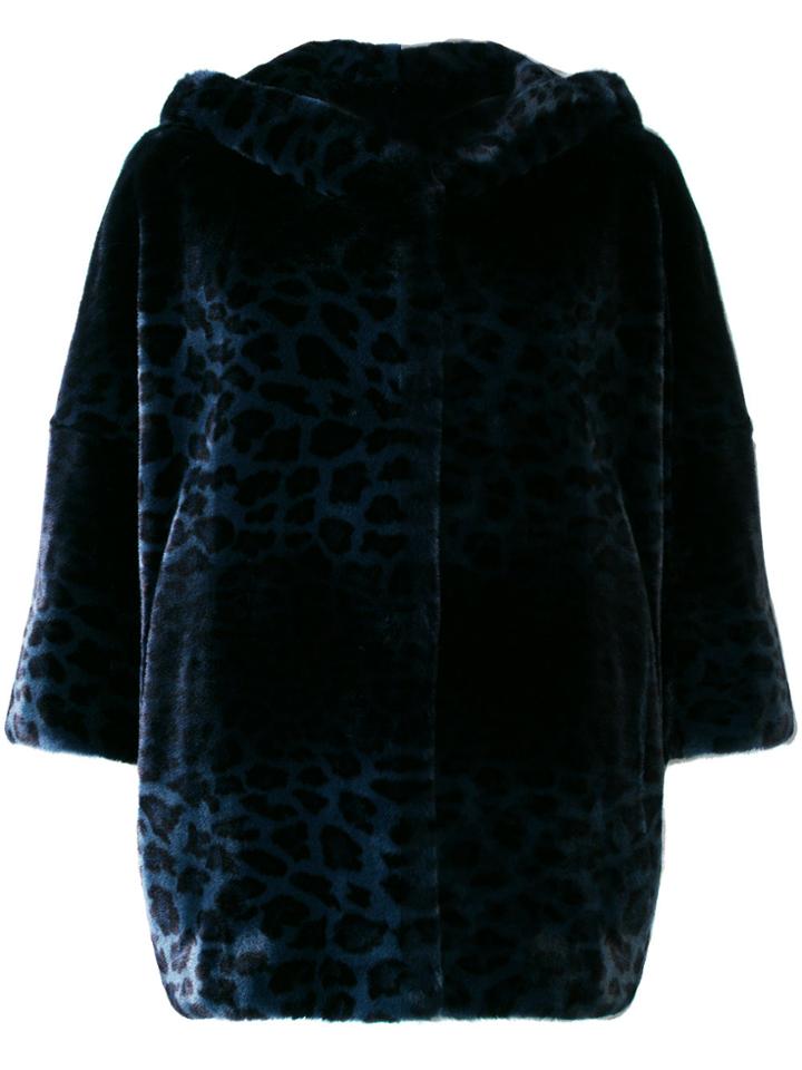 Venus Leopard Print Hooded Jacket - Blue