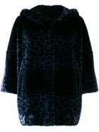 Venus Leopard Print Hooded Jacket - Blue