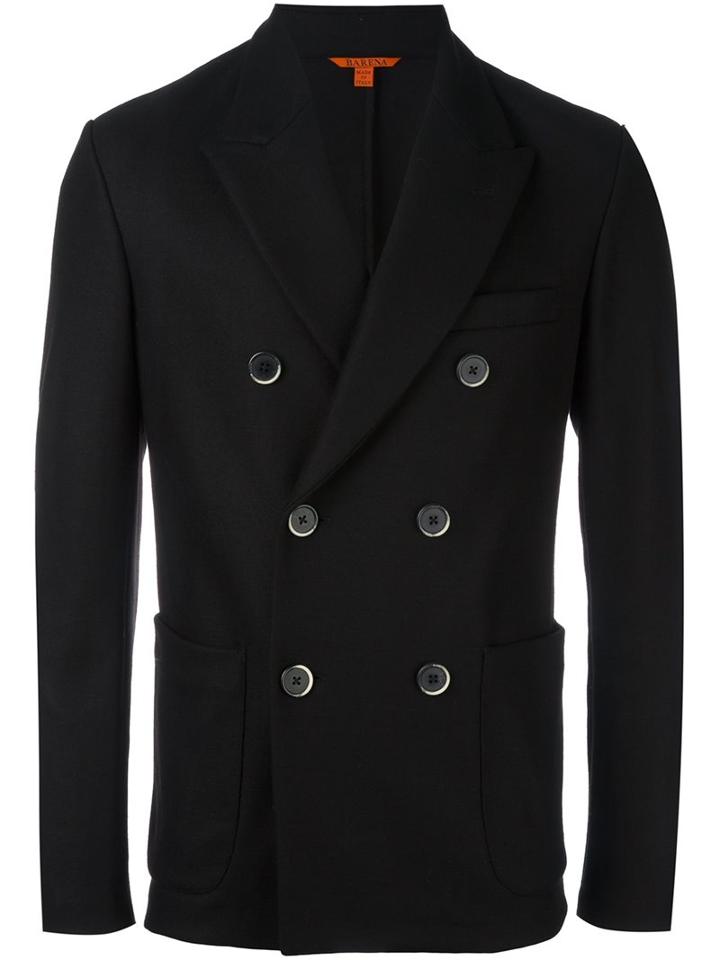 Barena Double Breasted Blazer, Men's, Size: 54, Black, Cotton/polyamide/virgin Wool