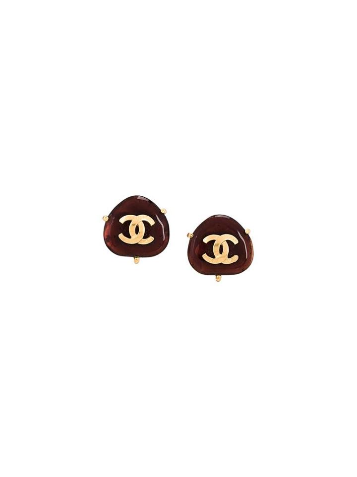 Chanel Vintage Cc Logo Clip-on Earrings, Women's, Red