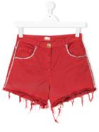Elisabetta Franchi La Mia Bambina Teen Distressed Hem Shorts - Red
