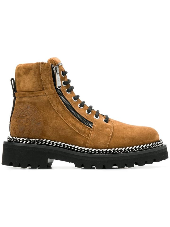 Balmain Lace-up Combat Boots - Brown