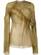 Beaufille Asymmetric Ruched Chiffon Blouse - Yellow & Orange