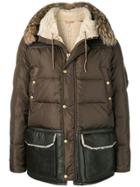 Schott Leather-panelled Puffer Jacket - Green