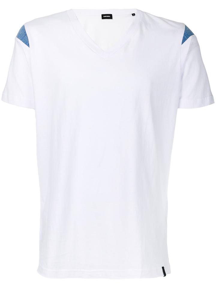 Diesel Denim Inset V-neck T-shirt - White