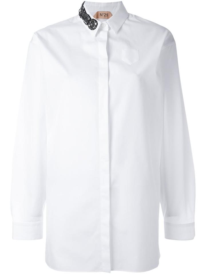 No21 Embellished Collar Shirt, Women's, Size: 48, White, Cotton/glass/metal/pvc