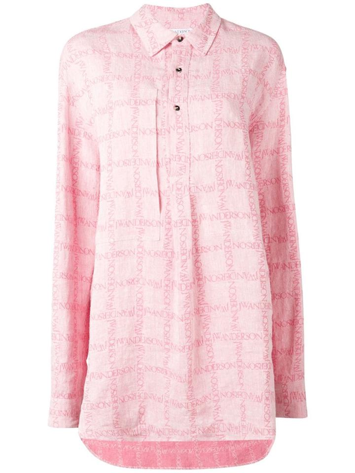 Jw Anderson Women's Bubblegum Logo Grid Tunic Linen Shirt - Pink