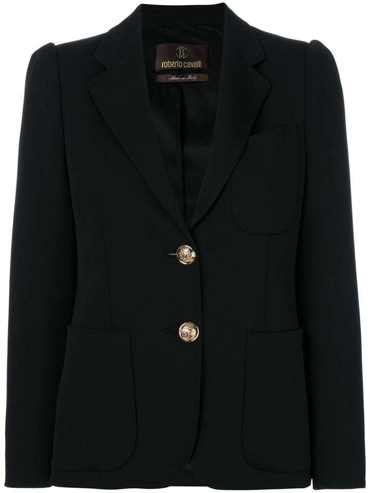 Roberto Cavalli - Patch Pockets Blazer - Women - Polyester/spandex/elastane/viscose/virgin Wool - 44, Black, Polyester/spandex/elastane/viscose/virgin Wool
