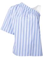 Msgm Asymmetric Striped Blouse, Women's, Size: 40, Blue, Cotton