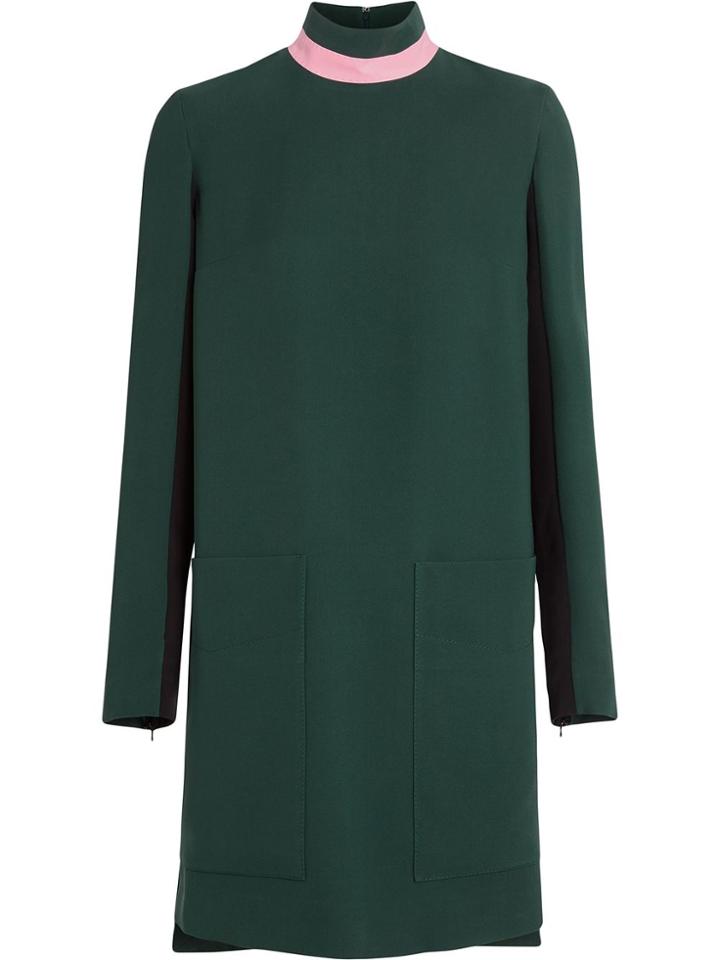 Burberry Two-tone Silk Wool Shift Dress - Green