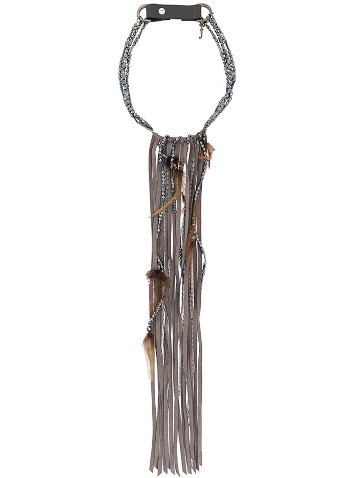 Fabiana Filippi Feather Embellished Fringed Necklace - Grey