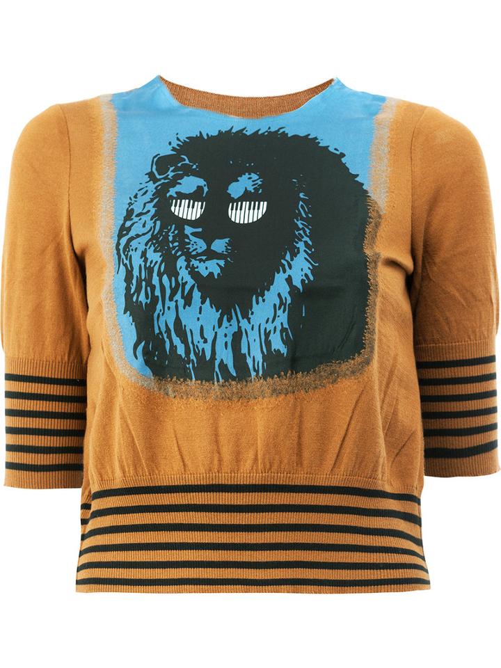Undercover - Printed Cropped Jumper - Women - Silk/cotton - 2, Brown, Silk/cotton
