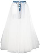 Unravel Project Slogan Tulle And Denim Skirt - White