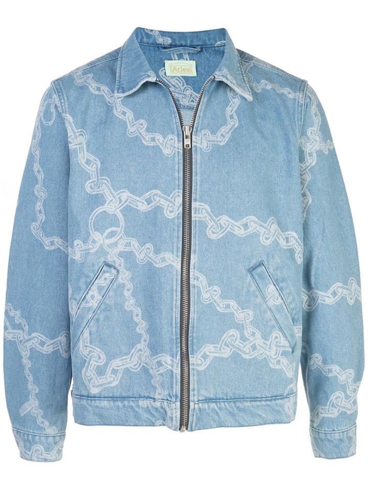Aries Chain Print Denim Jacket - Blue