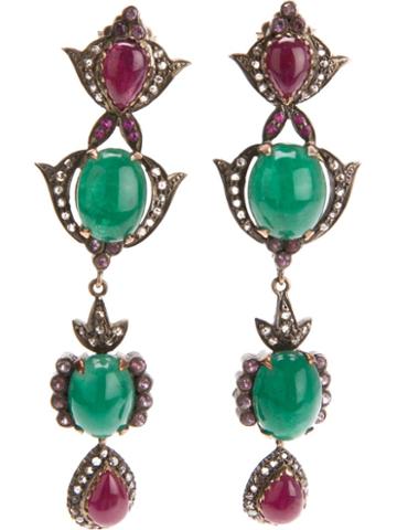 Petralux Emerald And Rubellite Vintage Earrings