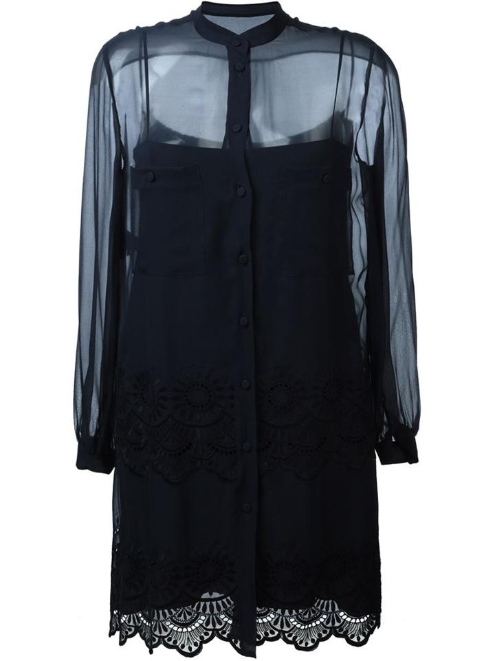 Alberta Ferretti Embroidered Sheer Shirt Dress