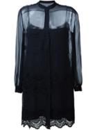 Alberta Ferretti Embroidered Sheer Shirt Dress