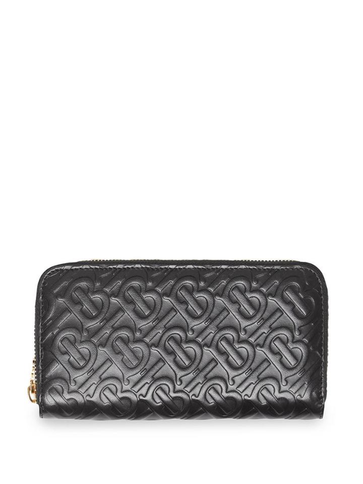 Burberry Monogram Leather Ziparound Wallet - Black