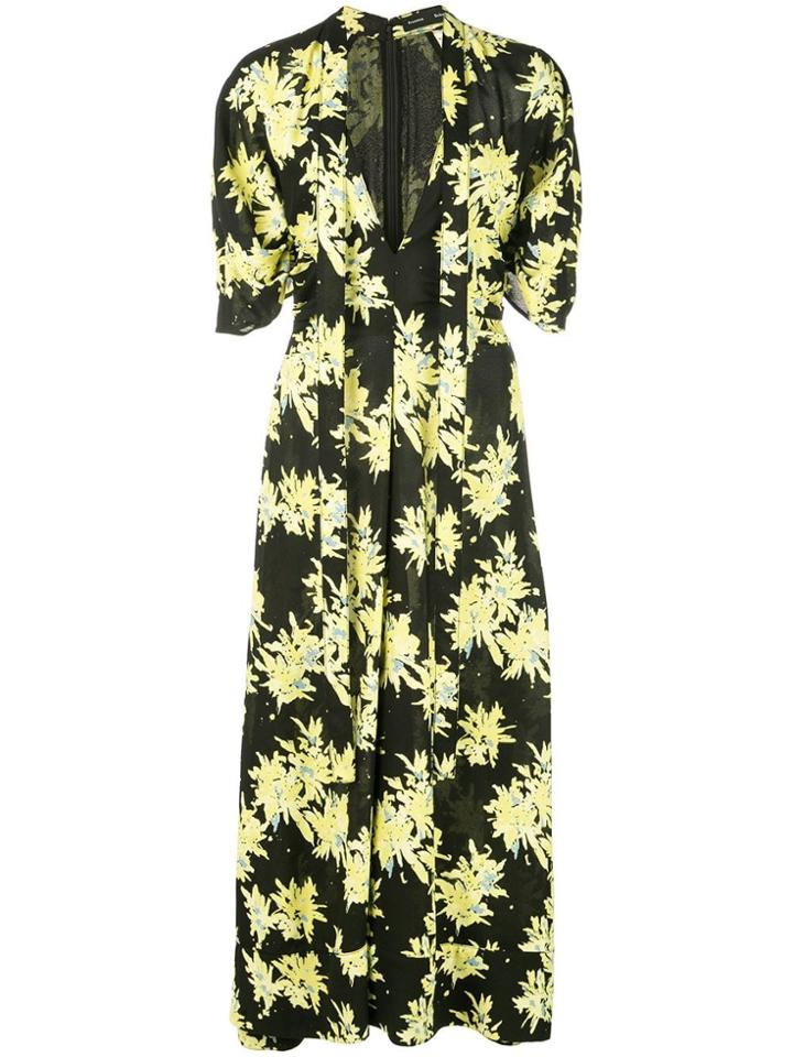 Proenza Schouler Splatter Floral Short Sleeve Tie Dress - Black