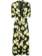 Proenza Schouler Splatter Floral Short Sleeve Tie Dress - Black