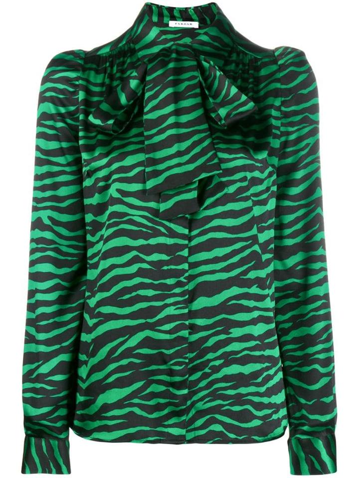 P.a.r.o.s.h. Animal Print Pussy Bow Blouse - Green