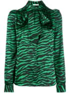 P.a.r.o.s.h. Animal Print Pussy Bow Blouse - Green