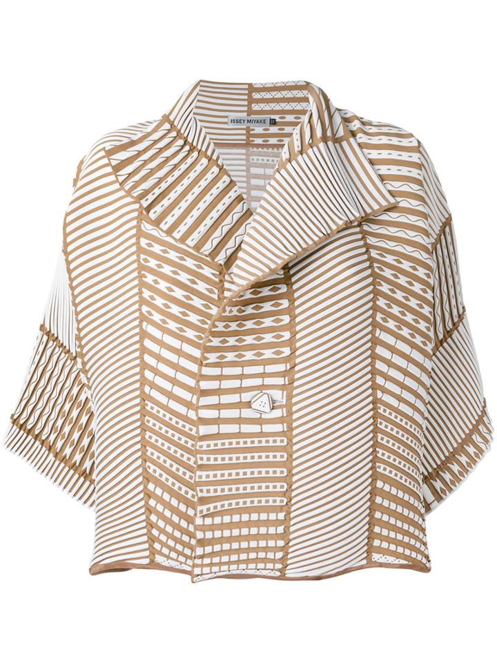 Issey Miyake - Ribbed Detail Jacket - Women - Polyester - 2, Brown, Polyester
