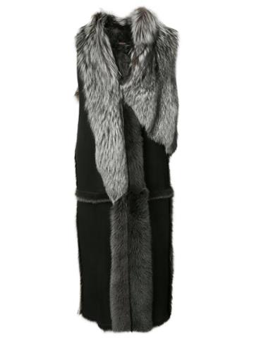 Sophie Theallet Sleeveless Asymmetric Coat, Women's, Black, Fox Fur
