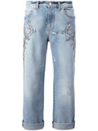 Alexander Mcqueen Embroidered Boyfriend Jeans, Women's, Size: 40, Blue, Cotton/sequin