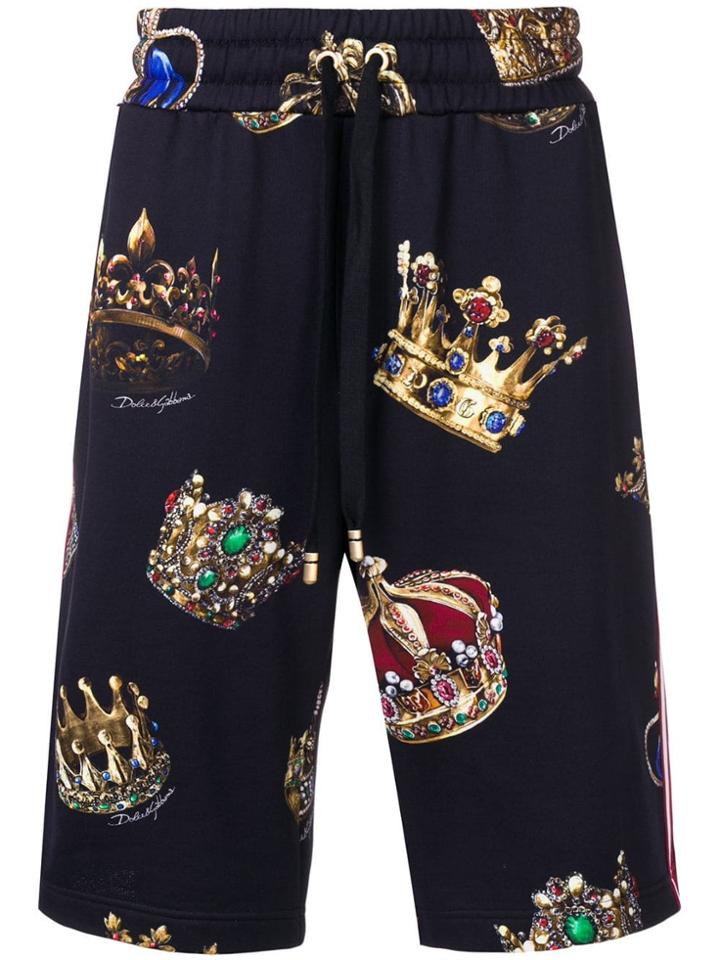 Dolce & Gabbana Crown Print Track Shorts - Black